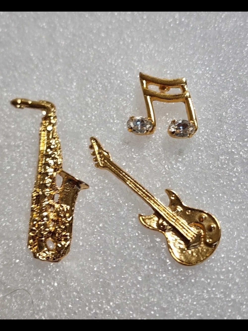 Gold Tone Music Pin Lot Saxophone Guitar Musical Notes Rhinestone